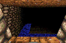 【Ultima Underworld "The Stygian Abyss" の Level 4 の或る“広間”： 謎の“通路”の入り口から“広間”を見る】