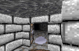 【Ultima Underworld "The Stygian Abyss" の Level 7 にある面倒な“扉”に丸石を置いたところ】